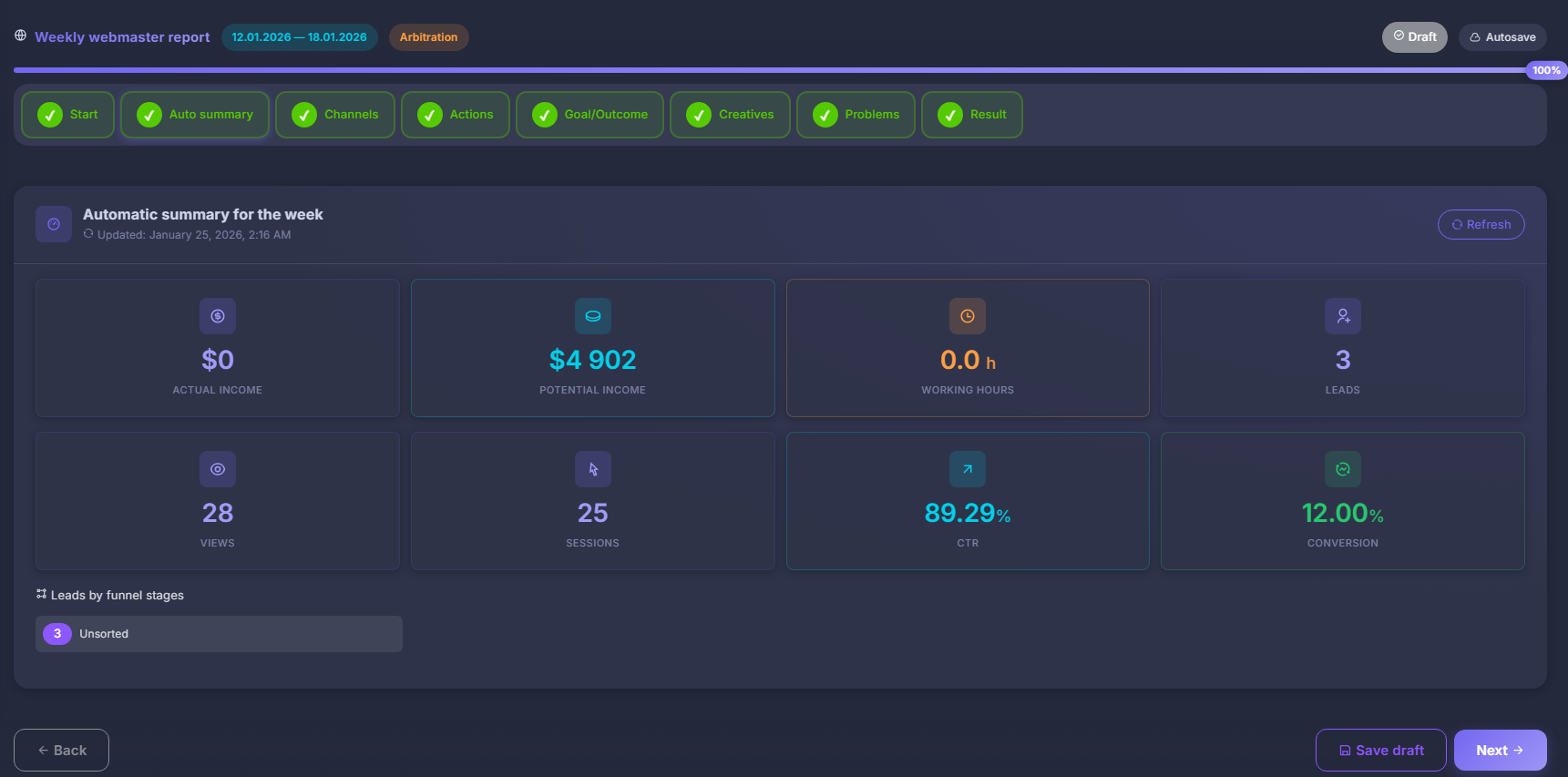 Result tracking